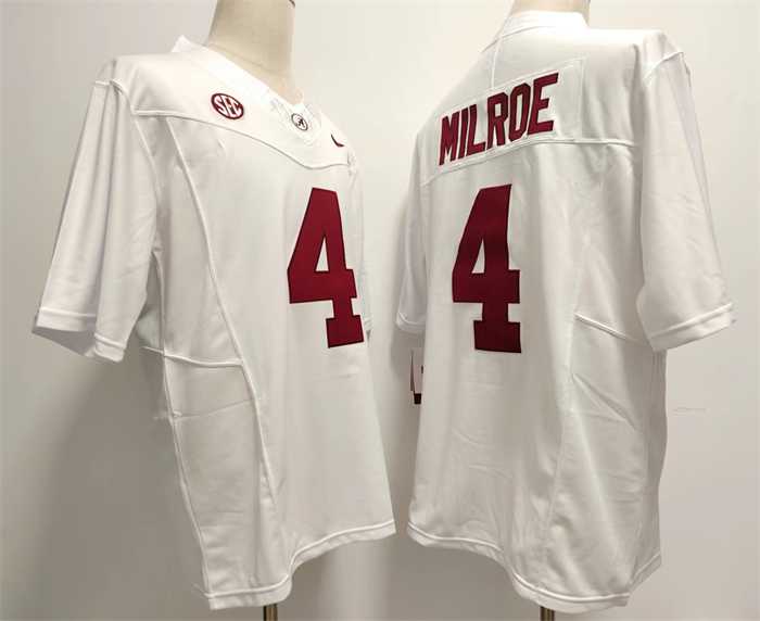 Mens Alabama Crimson Tide #4 Jalen Milroe White 2023 F.U.S.E. Stitched Football Jersey->->NCAA Jersey